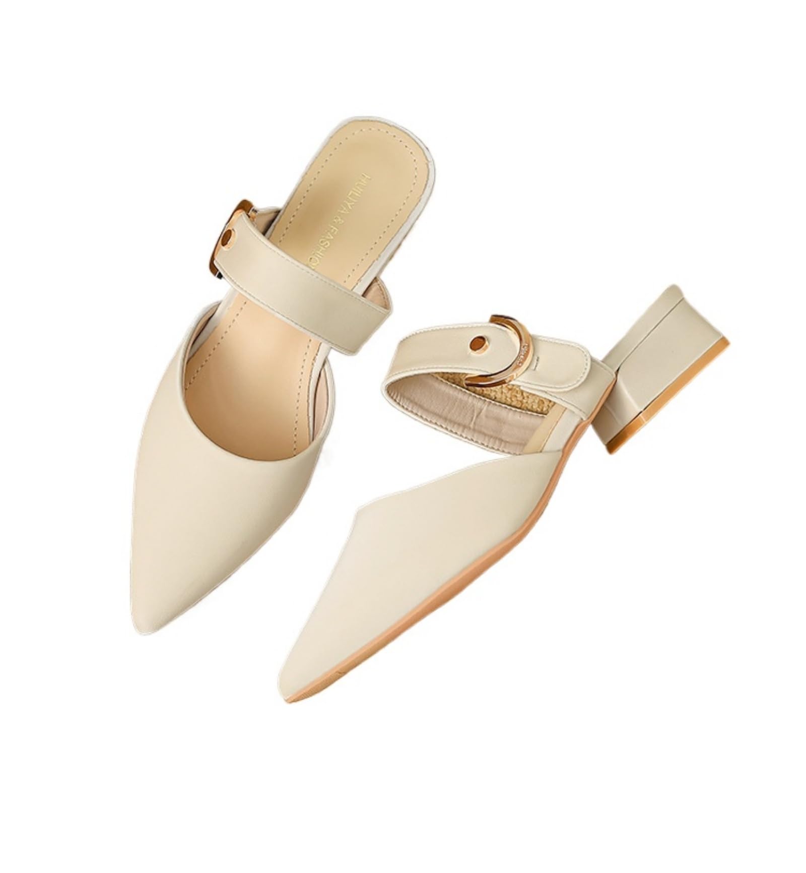 Women's Mules Buckle Adjustable Strap Block Kitten Heels Closed Pointed Toe Slip on Slingback Casual Dress Shoes