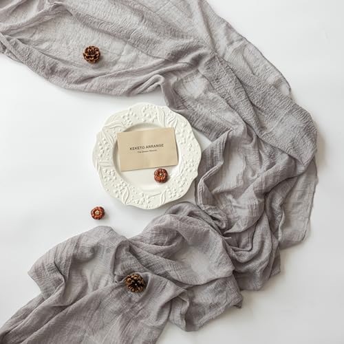 image for Keketoarrange Grey Gauze Rustic Cheesecloth Table Runner 120 Inch 10 F