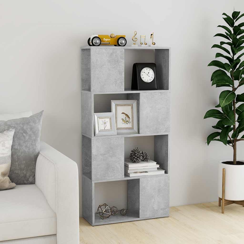 Générique Regał szary betonowy 60 x 24 x 124,5 cm, ścianka działowa z 4 przestronnymi przegródkami, wytrzymała szafka do przechowywania książek, czasopism, DVD i przedmiotów dekoracyjnych