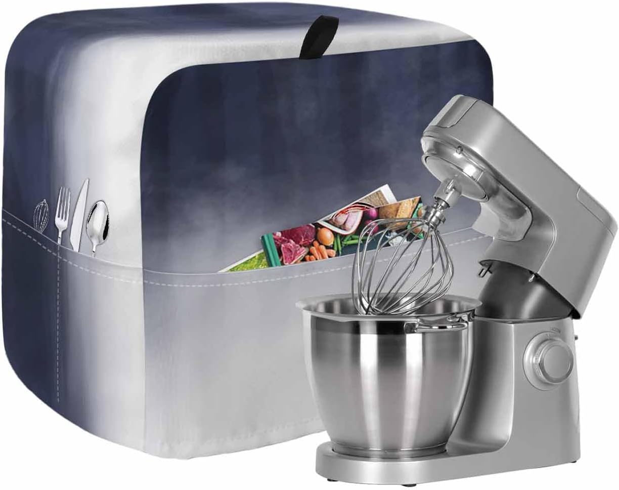 Ombre Blue Stand Mixer Cover with Storage Pocket, Waterproof Kitchen Mixer Covers, Abstract Modern Geometric Gradient Kitchen Appliance Dust Cover Compatible with 4/4.5 Quart Mixers