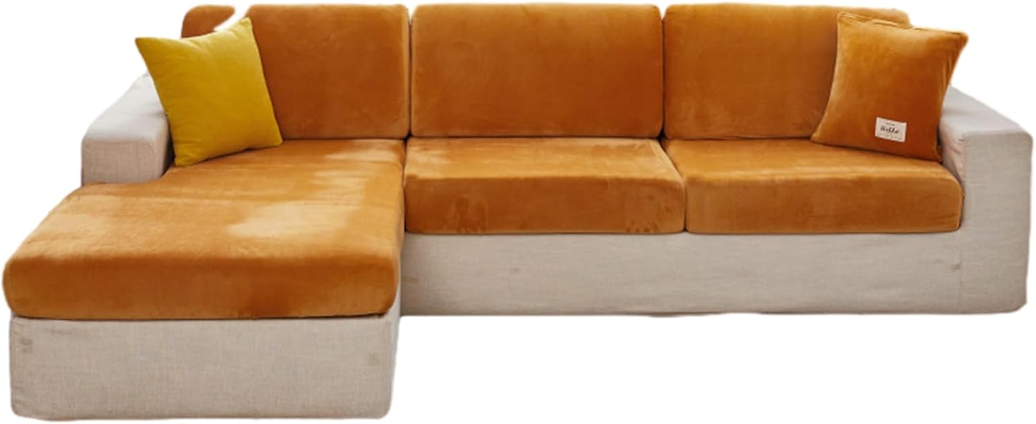 Stretch Sofa Covers Separate Velvet Sofa Cover Magic Couch Cover Furniture Protector Wear-Resistant Universal Sofa Couch Cover Washable Furniture Protector (Yellow Chaise Cover)