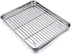 TeamFar Baking Tray and Rack Set, Stainless Steel Baking Pan Cookie Sheet with Cooling Rack, 12.5 x 10 x 1 inch, Non Toxic & Healthy, Easy Clean & Dishwasher Safe, (1 Pan+ 1 Rack)