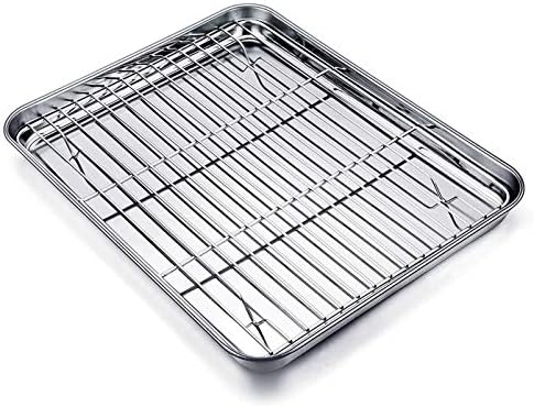 TeamFar Baking Tray and Rack Set, Stainless Steel Baking Pan Cookie Sheet with Cooling Rack, 12.5 x 10 x 1 inch, Non Toxic & Healthy, Easy Clean & Dishwasher Safe