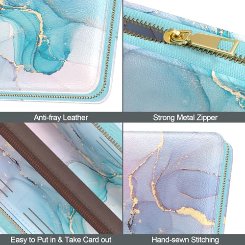 Image of Nipichsha Womens Wallet, RFID Wristlet Wallet for Women, Cute Ladies Purse, Large Credit Card Clutch Wallets with Zipper & Phone Holder, Colorful Ink Marble, Marble