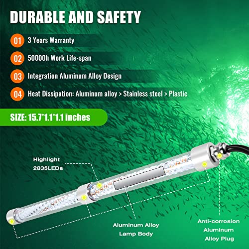 Husuku Fs0-2 Led Underwater Fishing Light, 12V Or 110V 16Inch 200W 20,000Lm 16.4Ft Wire, Green Night Fishing Finder, Glowing Fish Attractor, Ip68 Submersible Boat Lamp For Snook Crappie Squid Shrimp #TOP4