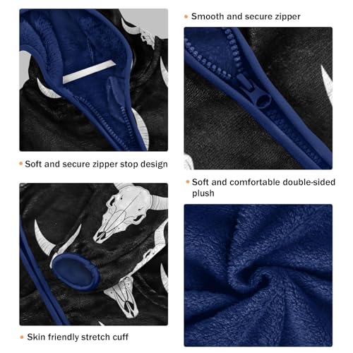 Bull Skulls on Black Background Toddler Fleece Jacket Girl Boys Hooded Fleece Jacket Coat Warm Outwear Zip-up 3-10T3