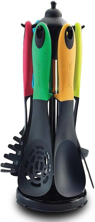 Royalty Line RL-NU6ST Kitchen Utensil Set, with Rotating Stand, Dishwasher Safe, Multi Color, 6 pcs