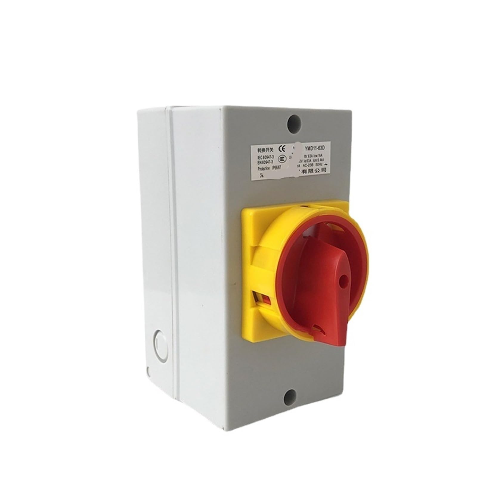 TSIOHKBS YMD11-63D ON-Off Two Positions Isolator Disconnect Switch 63A 3P Padlock Cam Changeover with IP65 Box Enclosure (White Base 3P)
