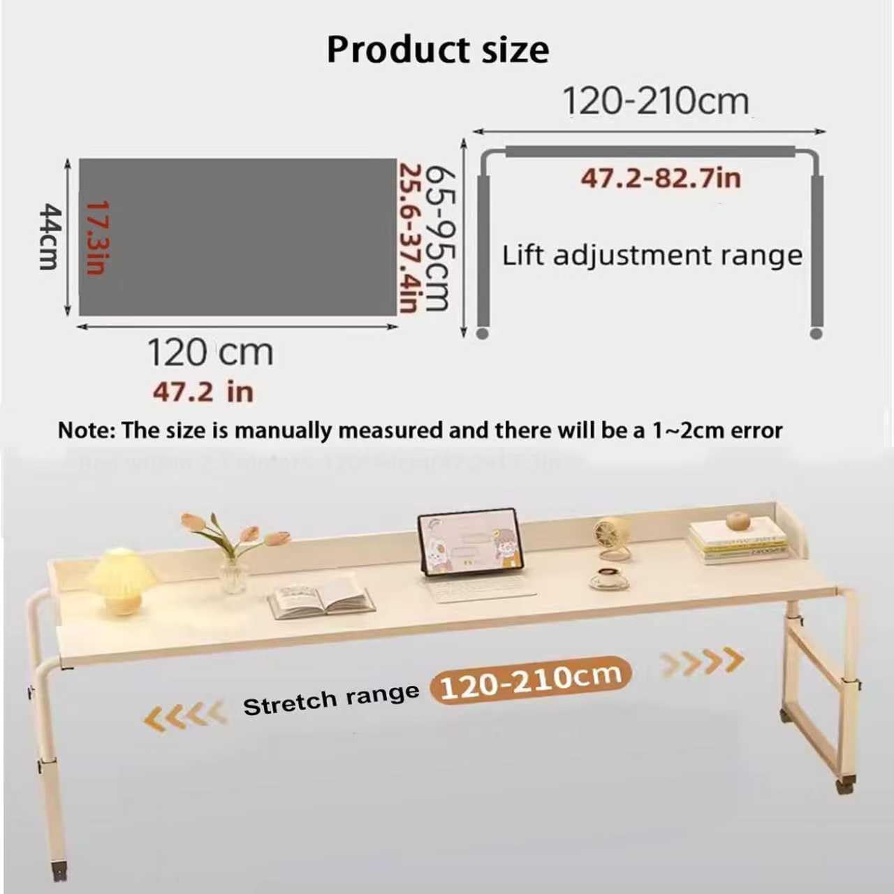 Table de lit réglable en hauteur avec roulettes