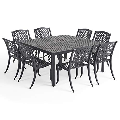 Great Deal Furniture Freda Outdoor Aluminum 8 Seater Dining Set, Antique Matte Black #TOP25