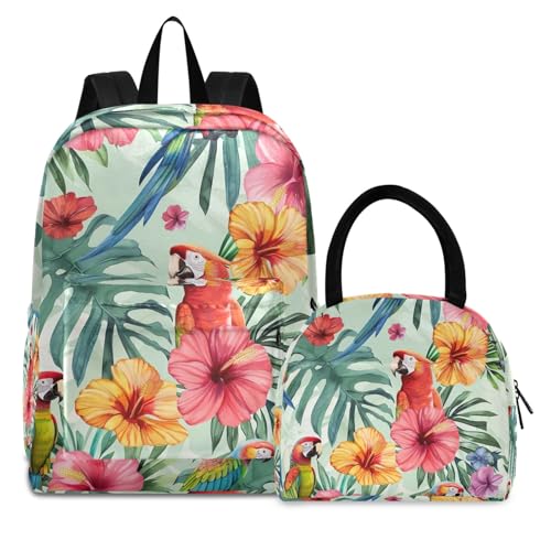 Sac à dos pique-nique enfant vert à motif fleurs tropicales imperméable