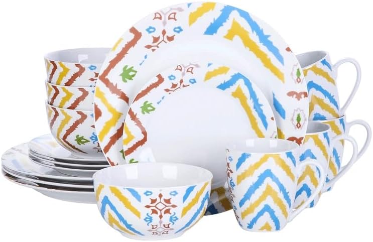 16-Piece Porcelain Combination Dinner Set with 4*Dinner Plate Dessert Cereal Bowl 380ml Mug