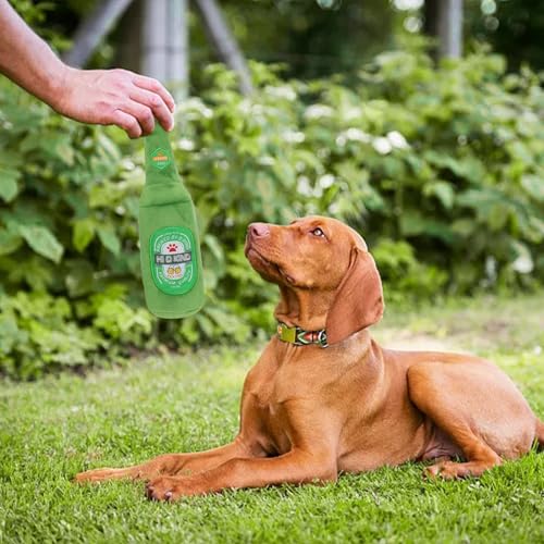 Hundespielzeug- Set in Bierflasche | entzückendes Paar Quietsch- Spielzeuge aus Plüsch | Interaktives Spielset für Welpen, weich und bissfest, Übung P-9
