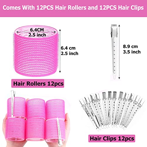 Foto von Lockenwickler Große Locken 24 Stücke, Curlers Ohne Hitze Selbsthaftend Haftwickler, Jumbo Hair Rollers 64mm mit 12 Stücke Entenschnabelclips für Lange und Kurze Haare
