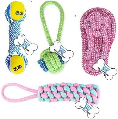 THE DDS STORE 4 Pack-Avoiding Puppy Boredom Anxiety Teething Set Knots Cotton Doy Chew Toys for Puppy Small Pets, Color May Vary