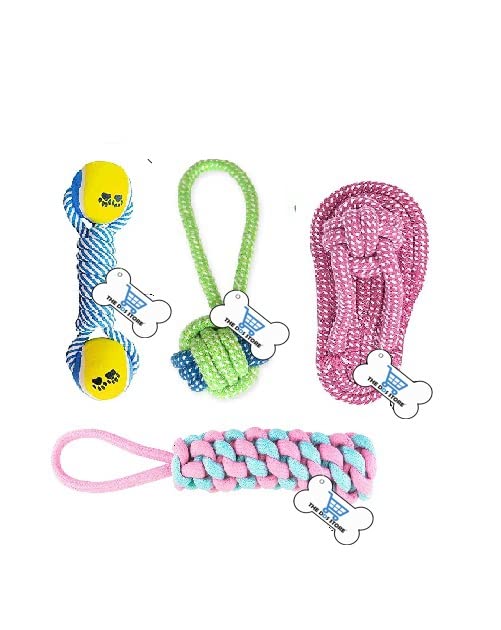 THE DDS STORE 4 Pack-Avoiding Puppy Boredom Anxiety Teething Set Knots Cotton Doy Chew Toys for Puppy Small Pets, Color May Vary