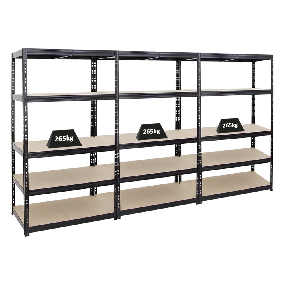 PROREGAL Mega Deal | 3x Scaffale per carichi pesanti Tiger | AxLxP 180x100x60cm | portata per ripiano 265kg | Nero