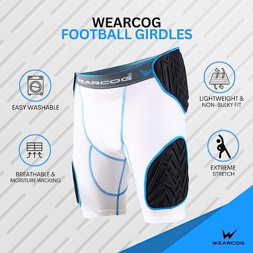 WEARCOG Adult Football Girdle for Men's | 5 Padded Integrated Football Pads with Hip, Tail, Thigh Pads and Cup Pocket | White Medium Size by WEARCOG - Image 6