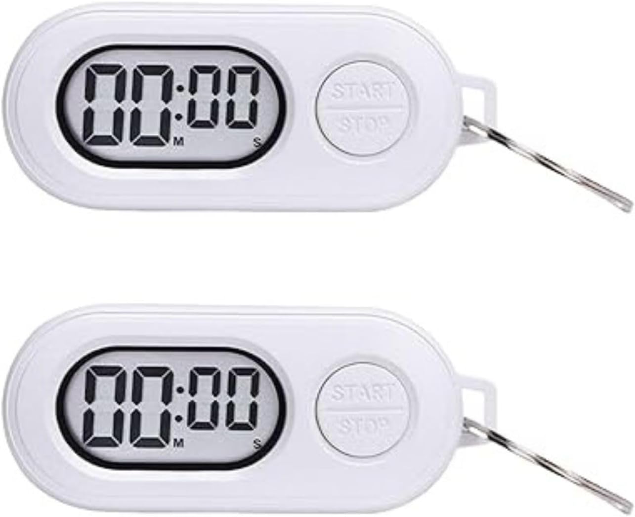 2 Pack Mini Digital Keychain Timer, Portable Countdown Timer and Stopwatch with LCD Display, Small Clip On Pocket Watch for Cooking, Study, Workout, Classroom, Travel(White)