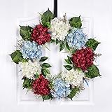 Artificial Wreath For Front Door American Patriotic Wreath 21 Inch Hydrangea Wreath Independence Day...