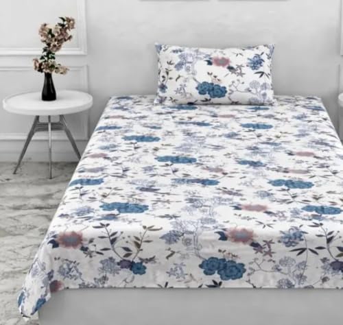 Image of Single Flat Bedsheet 60 x 90 Inch with 1 Pillow Cover, Cotton Blend Soft Breathable Bed Sheet Set for Single Bed, Lightweight Comfortable Bedding for Home Guest Room Daily Use