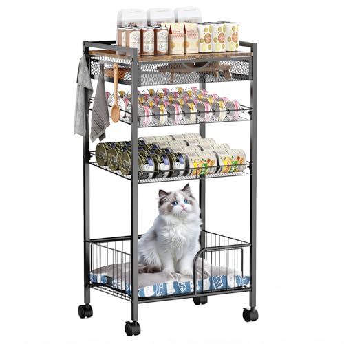 Cat Food Organizer，One-Stop Canned Food and Cat Bed Storage Mobile Rack