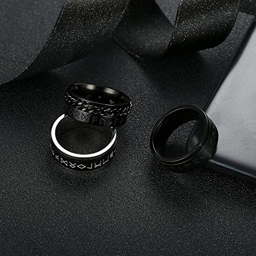 Florideco 3-4Pcs Norse Viking Spinner Runes Ring For Men Women Stainless Steel Rotatable Band Rings Set Cuban Link Rotating Spinner Rings Personalized Engrave Mens Rings Black Silver Size 11 #TOP4