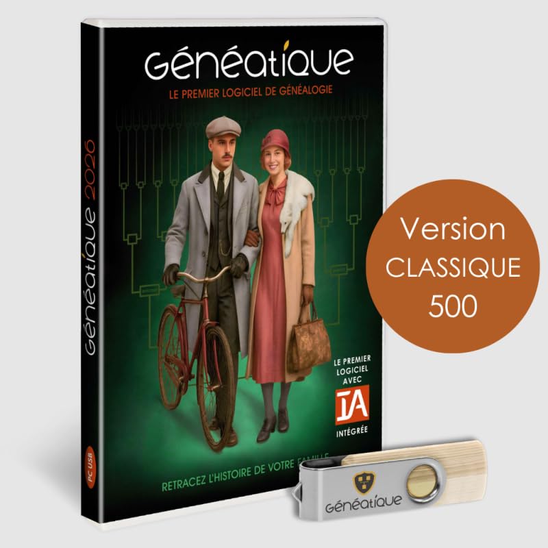 Généatique 2026 Classique, Logiciel pour votre généalogie, Coffret avec Clef USB