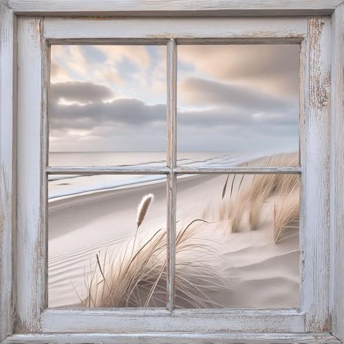artissimo Bild aus Glas 50x50 cm Strand und Meer AG5594A – modernes Glasbild Wandbild Quadratisch, Wanddeko Wohnzimmer, Dünen Strandlandschaft maritim