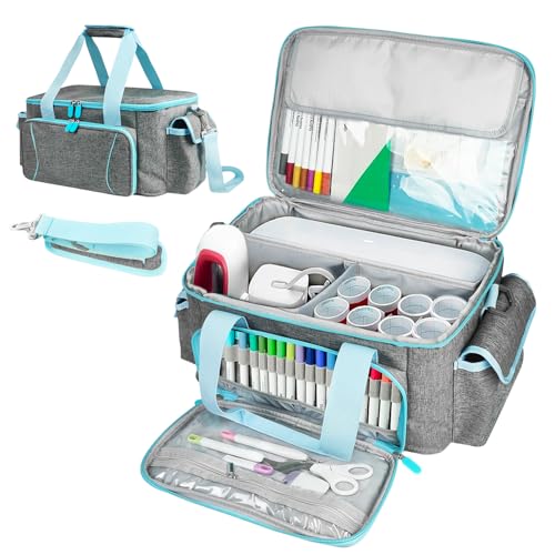 Sac de rangement Cricut Joy bleu avec sangle de bagage et compartiments pour outils de découpe