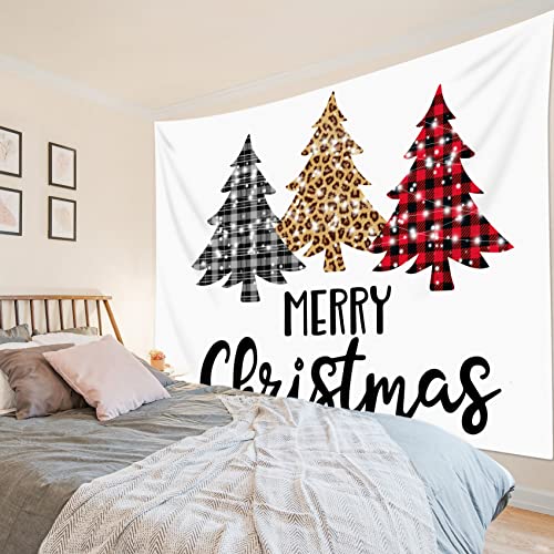 Hvest Merry Christmas Tapestry Black White Plaid Xmas Tree On White Background Tapestries New Year Indie Room Decor Wall Hanging Blacket For Bedroom Living Room Dorm Party Decor,80X60 Inch #TOP1