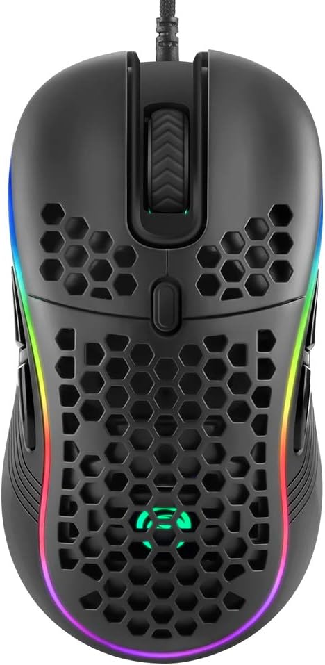 MARVO PC USB Wired Gaming Mouse-Lightweight Honeycomb Shell w/ Multicolored Backlit-Ultralight Weave Cable (Black)
