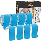 JB Tape Kinesiology Tape – 80 Precut 10-Inch Strips – Blue – Elastic, Latex-Free, Water Resistant – Athletic Muscle & Joint Support – 4 Rolls