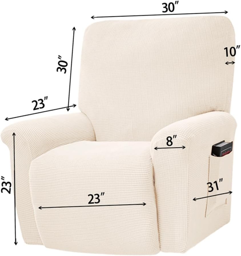 Elastic Fleece Chair Slipcover, All-Inclusive Recliner Armchair Cover, White Stretch Furniture Protector for Massage Sofa and Office Seating