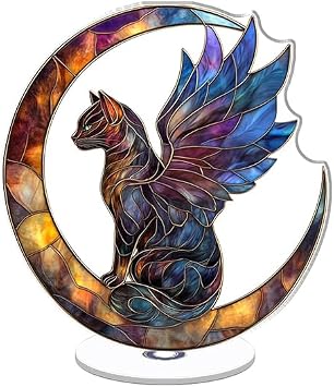 YLUYINOM Rotating Acrylic Desktop Stress Relief Ornament Stained Glass Style Iridescent Depicts A Winged C for workspaces Home Offices and Special Occasions