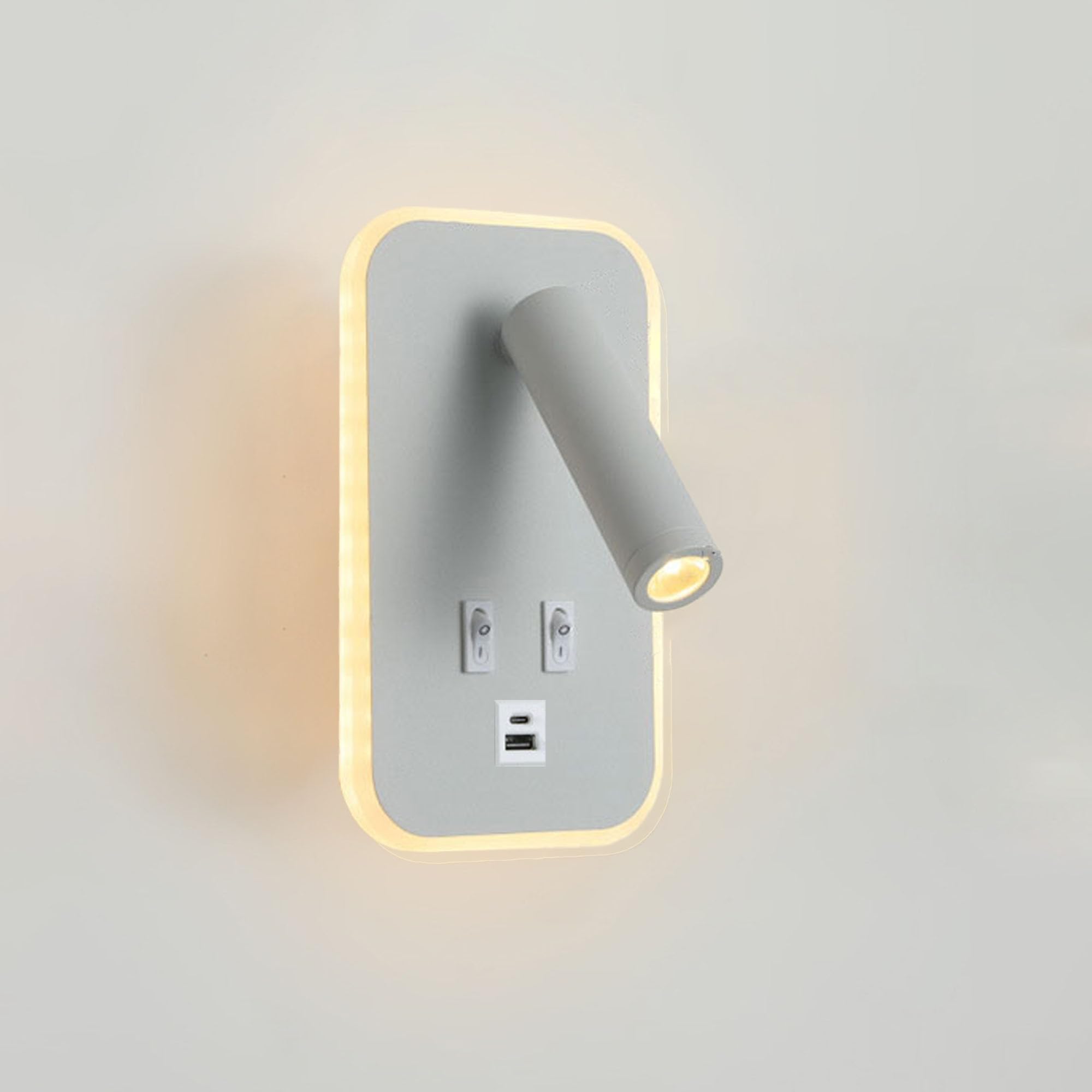 AoLa LED Wall Light with Switch, Indoor Wall Lamp with USB Charging Port, Bedside Lamp, 350°/90° Swiveling Reading Light, Wall Spot, Wall Lighting for Bedroom, 3000k (3w+10w),B1