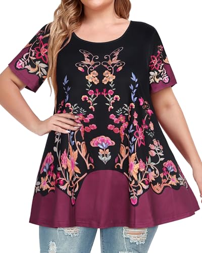 Image of JOELLYUS Plus Size Tops for Women Tunic Floral Casual Short Sleeves T Shirts Flowy Blouses 2026