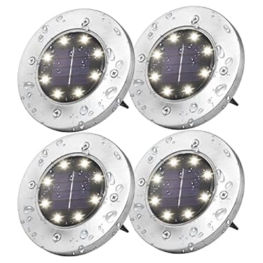 AMAZON - TIAMUTON Solar Ground Lights Outdoor 4 Pack, 8 LED White Solar Disk Garden Lights Waterproof Inground Landscape Lighting for Yard Deck Lawn Patio Pathway Walkway Driveway