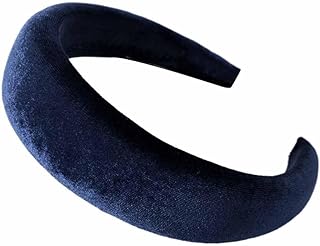 SHTGOI Diadema de tela de terciopelo con esponja gruesa, estilo retro, acolchada, suave, antideslizante, color caramelo, anchas, para exteriores, elegante, para mujeres y mujeres, azul marino
