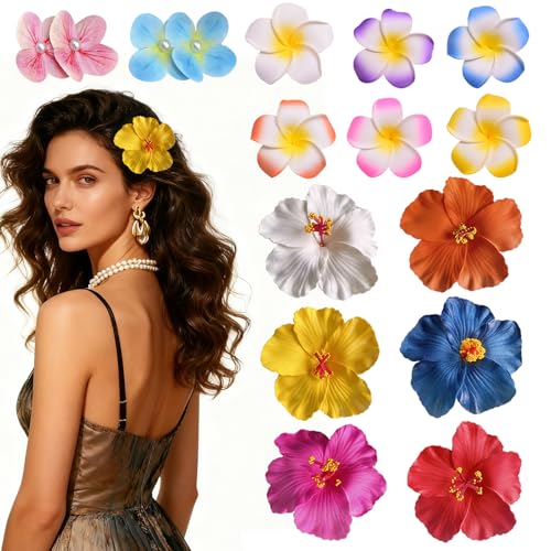 14 Pinzas para cabello con flores Plumeria hawaianas miniatura 1