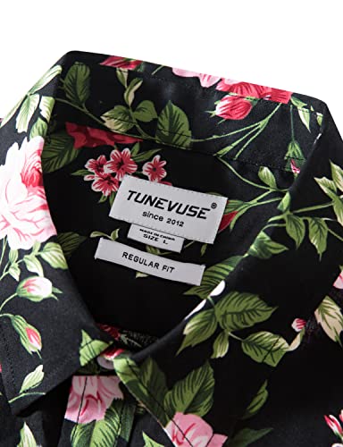 TUNEVUSE Men Floral Shirt Short Sleeve Button Down Flower Shirt Summer Beach Hawaiian Shirt Cotton3