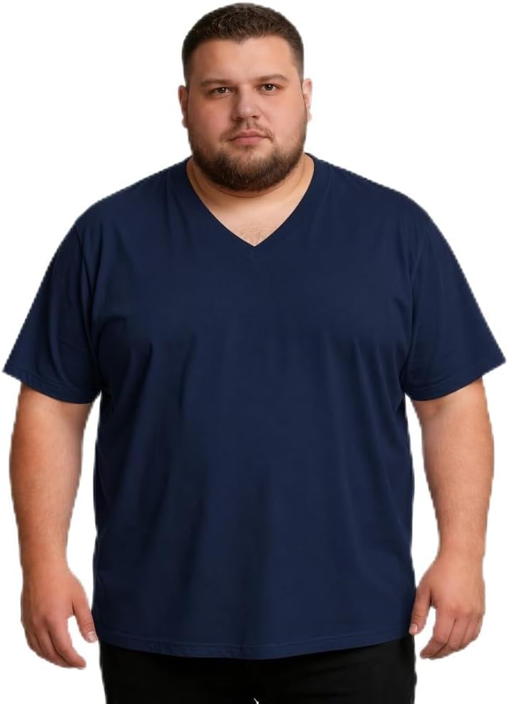 Men's Big and Tall V-Neck T-Shirts 4XL-8XL Cotton Blend Short Sleeve Tees Plus Size Soft Casual Plain Summer Shirt