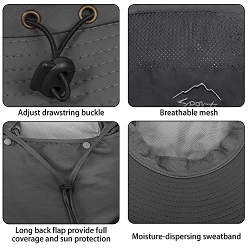 Summer Sun Hat For Men Women, Uv Protection Boonie Hat Wide Brim Fishing Hat With Neck Flap For Hiking Safari Dark Grey #TOP3