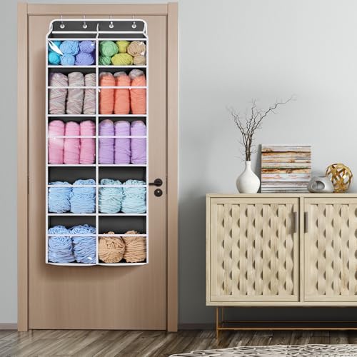 Image of Univivi Hanging Yarn Storage Organizer, Extra Large 5 Tiers Crochet Bag Organizer with Clear Deep Pockets, Over The Door Yarn Storage for Crochet Hook, Knitting Needles (Dark Grey)