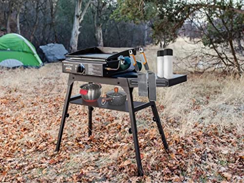 Foldable Blackstone Griddle Stand With Lower Shelf And Side Shelf, Compatible With Blackstone 17 Inch, 22 Inch Tabletop Griddle, Legs With Leveling Feet, Dual Adjustable Height #TOP4