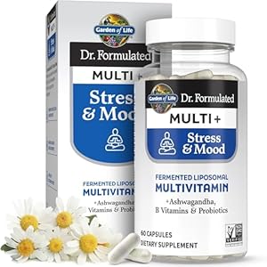 Garden of Life Dr. Formulated Multi+ Stress & Mood, Fermented Liposomal Multivitamin + Ashwagandha, B Vitamins & Probiotics – 60 Capsules, Whole Food Vitamin & Mineral Supplement