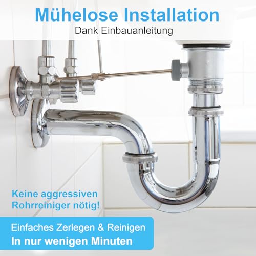 SURFOU Siphon Waschbecken Ablaufgarnitur G 1 1/4“, Abfluss Rohr Syphon Badezimmer Edelstahl Sifon Bad Set, Waschtisch Abflussrohr Röhrensiphon, Abflussgarnitur Waschbeckenabfluss Waschbeckenablauf