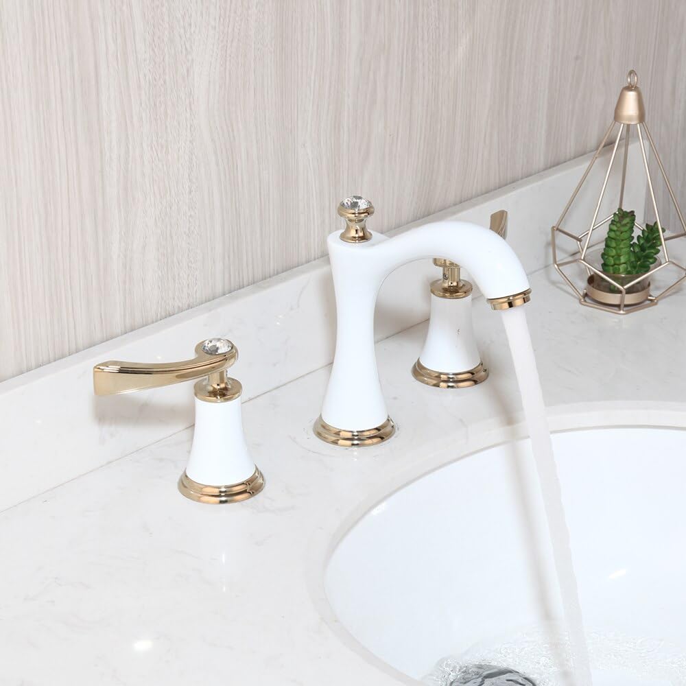 Grifo de lavabo giratorio con tres piezas en latón blanco y chorro continuo regular