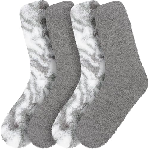 Image of BambooMN Women's Girl Fuzzy Warm Fluffy Tie-Dye Colorful Fun Crew Socks - 4 Pairs