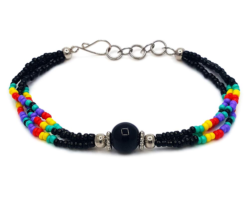 Mia Jewel ShopNative American Inspired Tumbled Round Gemstone Crystal Ball Multicolored Seed Beaded Multi Strand Bracelet - Womens Tribal Fashion Handmade Jewelry Boho Accessories
